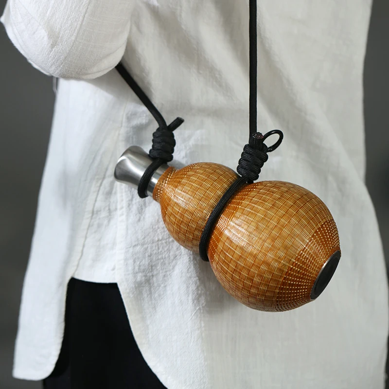bamboo silk bamboo woven gourd thermos cup crossbody kettle thermal insulation pot antique wine pot wine bottle water cup