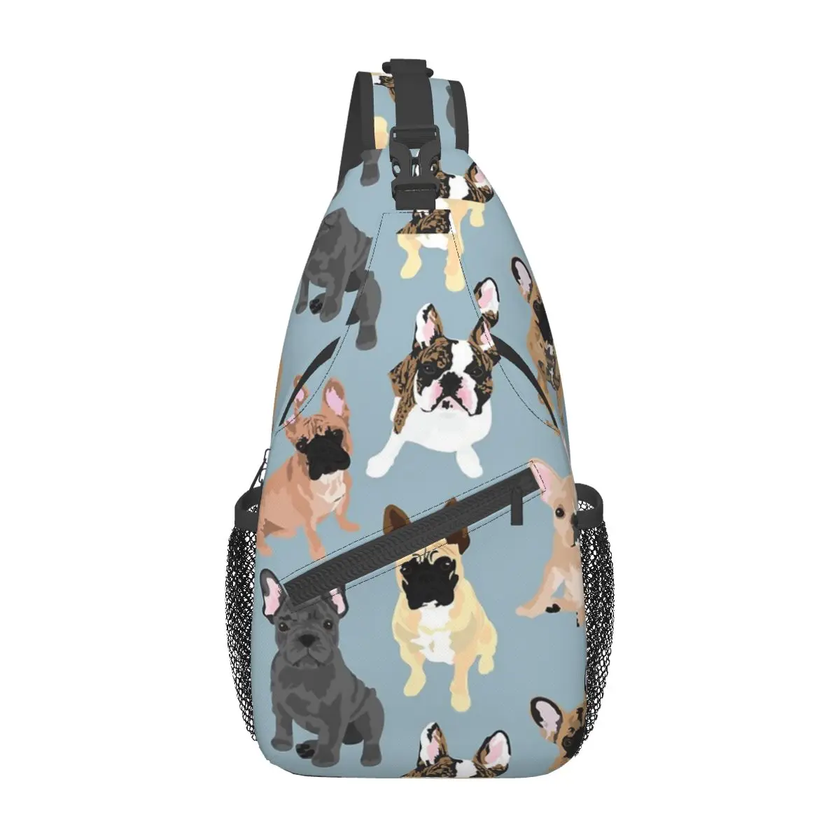 French Bulldogs Crossbody Sling Bag, Peito, Animal, Pet, Mochila de Ombro, Mochila, Viagem, Caminhada, Ciclismo, Amor, Moda