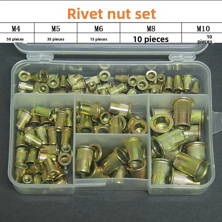 

Veekaft 120pcs/box Rivet M4M5M6M8M10 set, color-plated zinc rivet nut pull female pull flat head pull cap small countersunk head