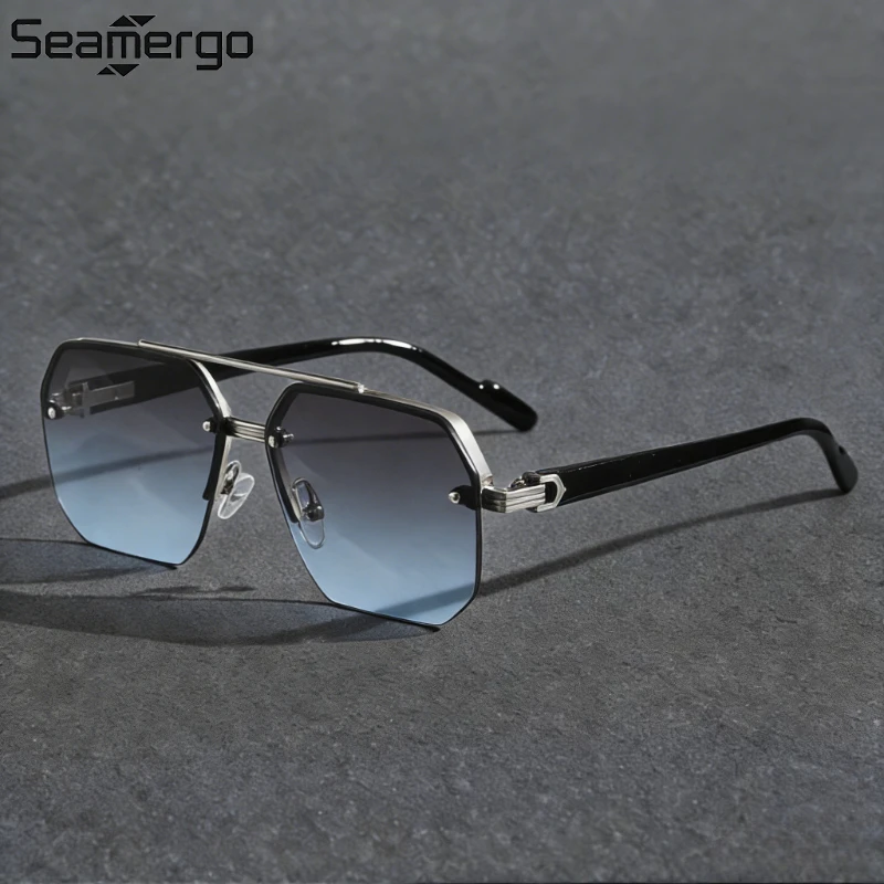 SEAMERGO – lunettes de soleil carrées à demi-monture pour hommes, haut de gamme, résistantes aux ultraviolets, pour photographie de rue, réunions de fête, lunettes de conduite
