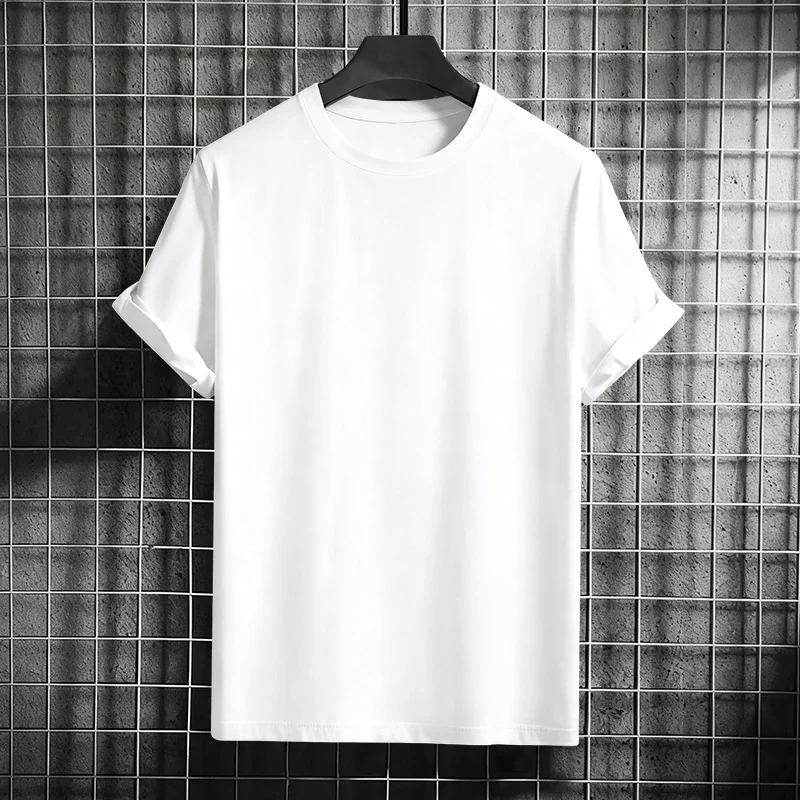 

2025 Лидер продаж, мужская футболка высокого качества, 100% хлопок, футболки с короткими рукавами и круглым вырезом, мужские весенне-летние повседневные однотонные топы