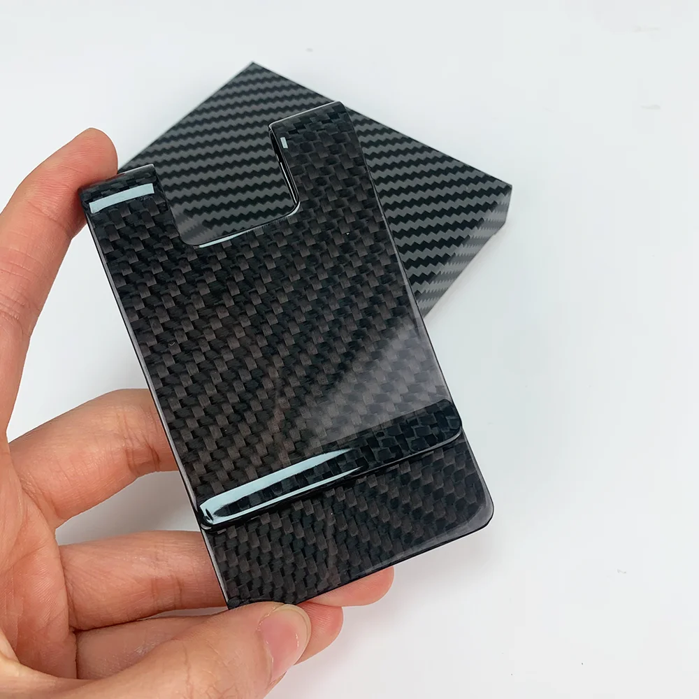 Wholesale Quality Gift 1 Pcs Durable Real Carbon Fiber Men's Money Clips Wallet Portable RFID Credit Id Card Holder