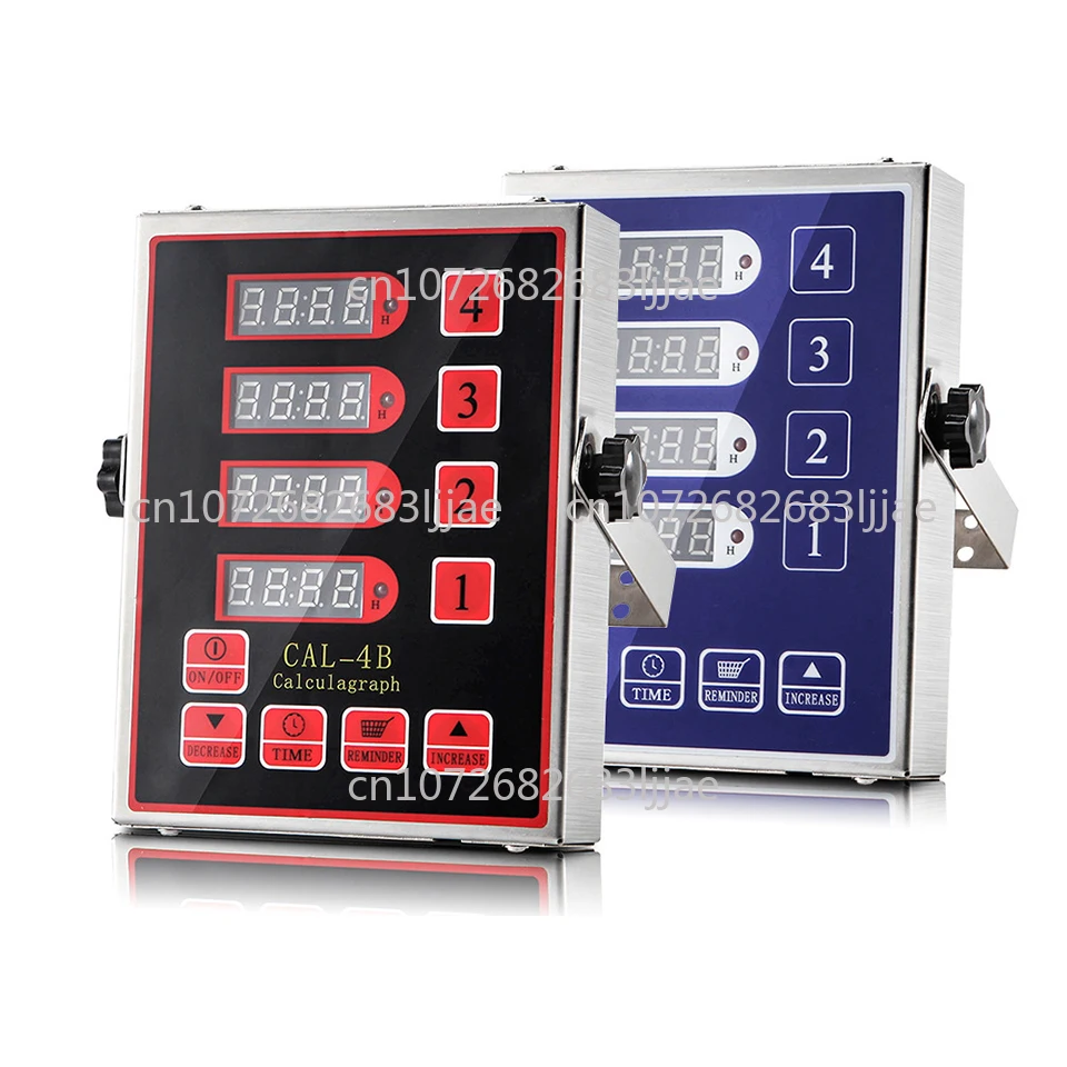 CAL4B 4-Channel Stainless Steel Commercial Kitchen Timer with LED Display, Digital Reminder, Loud Alarm for Professional Cooking