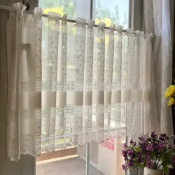 1pc Beige Lace Short Curtians For kitchen Cafe Study Room Door Half Sheer Voile Star Design Partitions Block Small Window Drapes