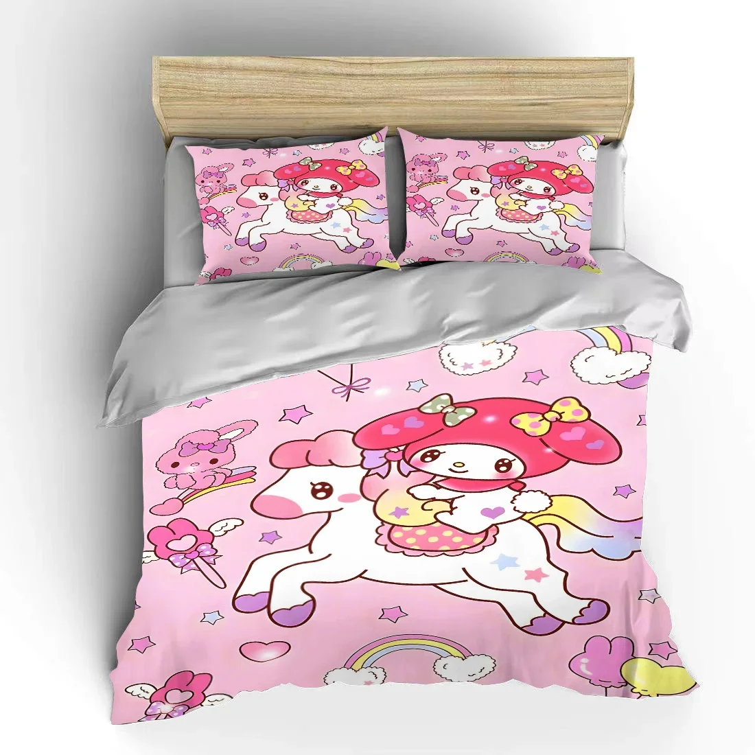 

Sanrio My Melody Bedding Set Japanese Children 3 Pieces Set King Size Bed Set US Twin Adult Bed Cover Bedroom Quilt Sheet Gift