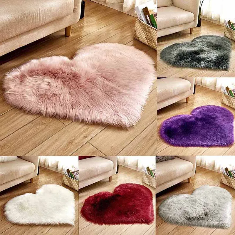 large size Love Heart Rugs Artificial Wool Sheepskin Hairy Carpet Faux Floor Mat Fur Plain Fluffy Soft Area Rug