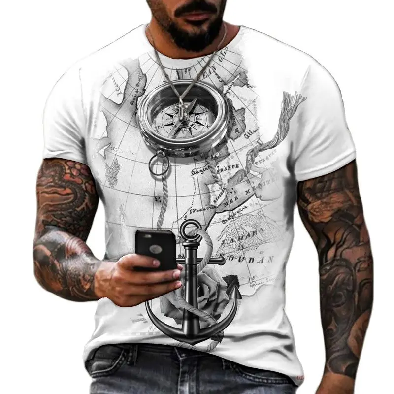 

Summer Compass 3D Printed T-Shirt for Men Men's T Shirt Oversized Round Neck Casual Short Sleeve Tee Tops Male Clothing 100-6XL