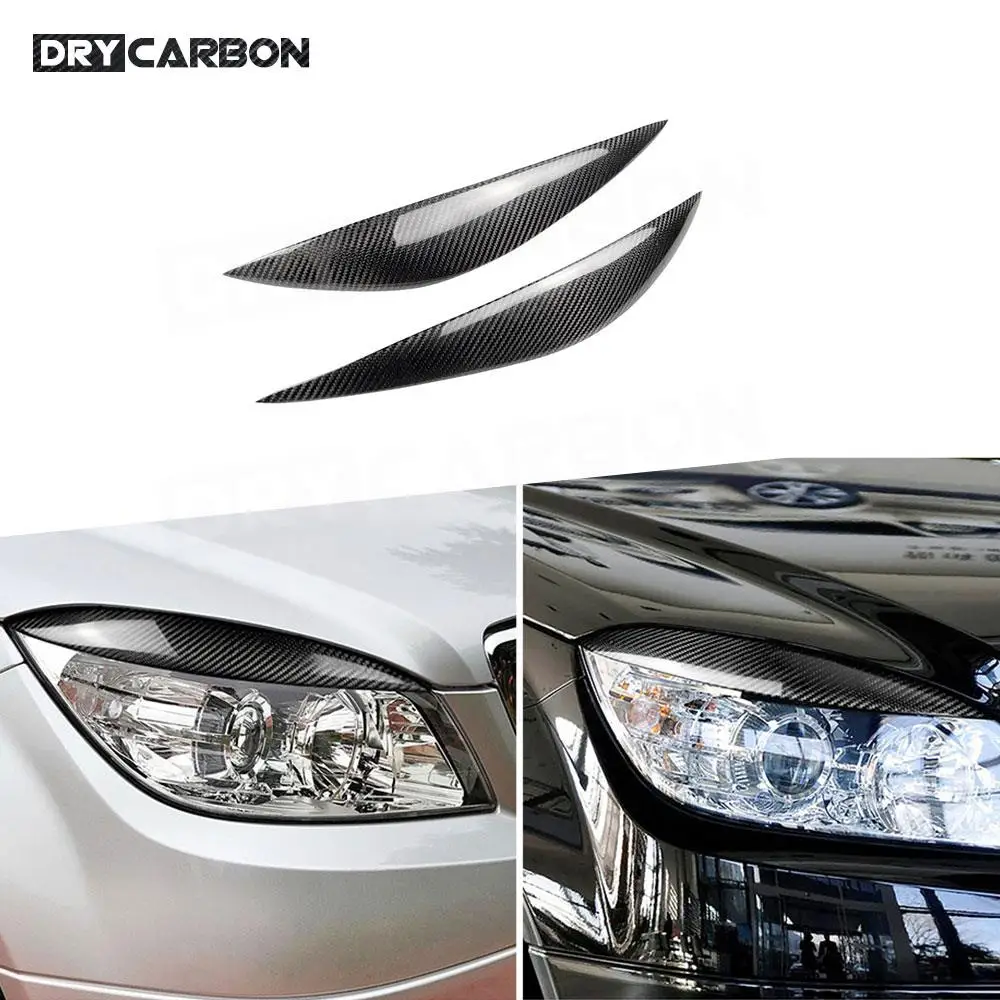 

Carbon Fiber Headlights Eyebrow Eyelids Cover Stickers Trims Car Bodykits Accessories for Mercedes Benz C Class W204 2008-2011