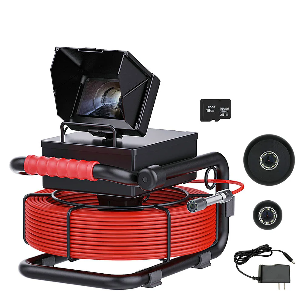 50M Sewer Pipe Inspection Camera, 16GB Card DVR IP68 Drain 17MM Sewer Pipeline Industrial Endoscope With 4.3 Monitor