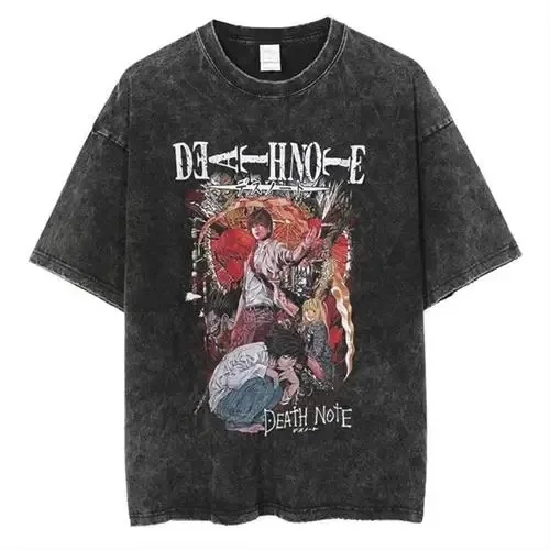 Odzież męska Japońska koszulka Anime Vintage T-shirt Death Note Washed T Shirt Tops Oversized T-shirt Y2k Clothes Short Sleeve