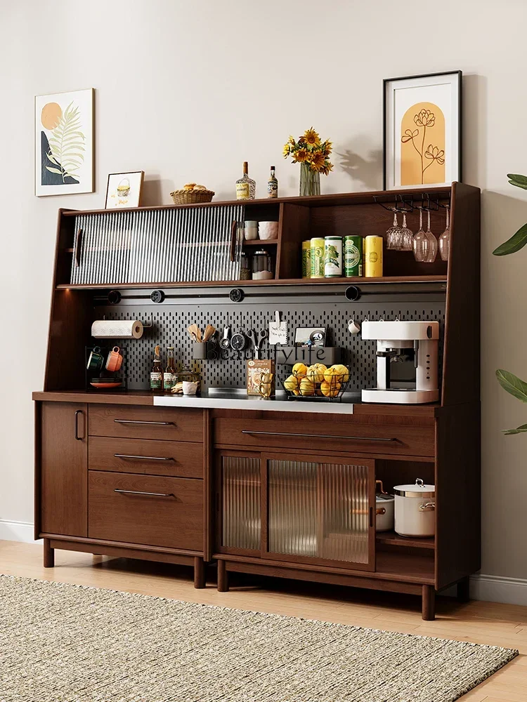 lBlack Walnut Color Solid Wood Dining Side Wall Integrated Storage Mid-Ancient High Cabinet