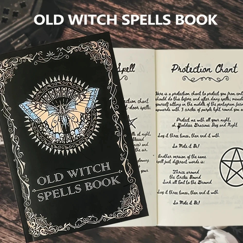 

[Vintage | Witch] Vintage 1pc Old Witch Spells Book, Intricate Black & Golden Design with Butterfly Motif | Ideal for Birthday