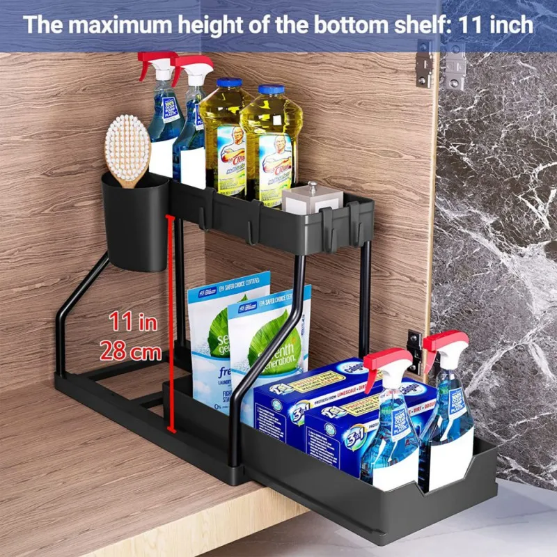 

Under Sliding Sink Storage Organizers Kitchen Bathroom Sink Organizer 2 Tier Under Cabinet Storage Racks Pull Out Organizer Rack