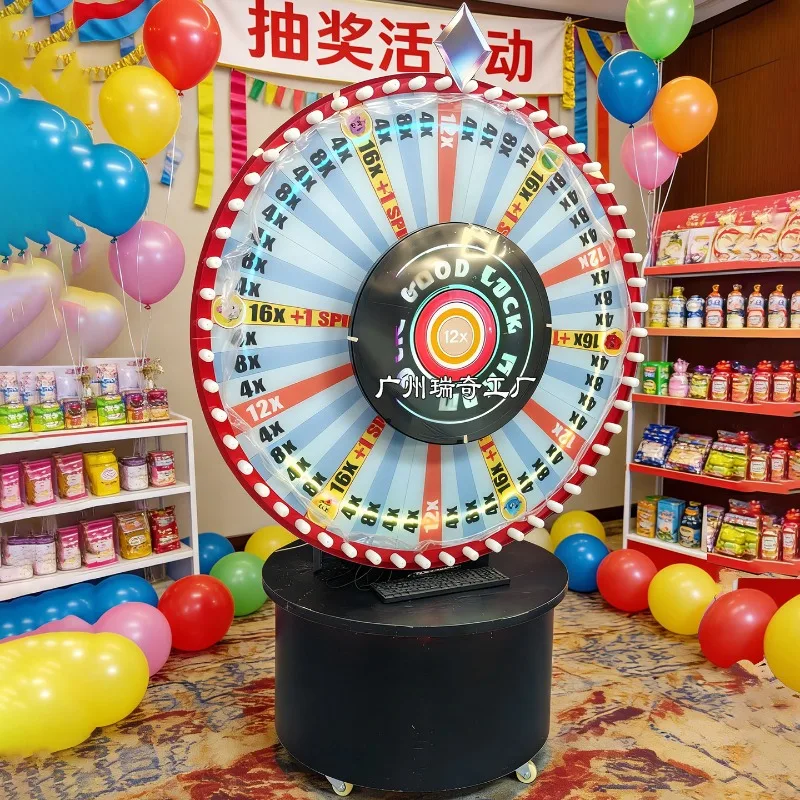 Electric turntable activity props Round lottery equipment LED light with wheels Mobile lucky bag lottery machine