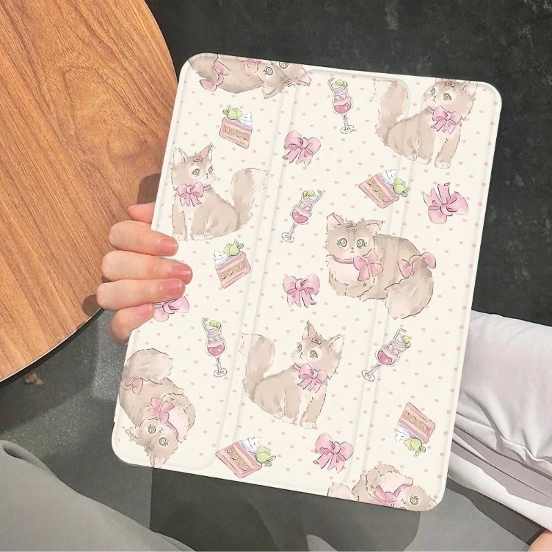 Etui Bow Cute Cat na iPada Air 6 IPad 10. generacji Air 5. 4. 10.9 Pro 11 2. 3. 4. IPad 7 8 9 10.2 Funda Cover Pencil Case