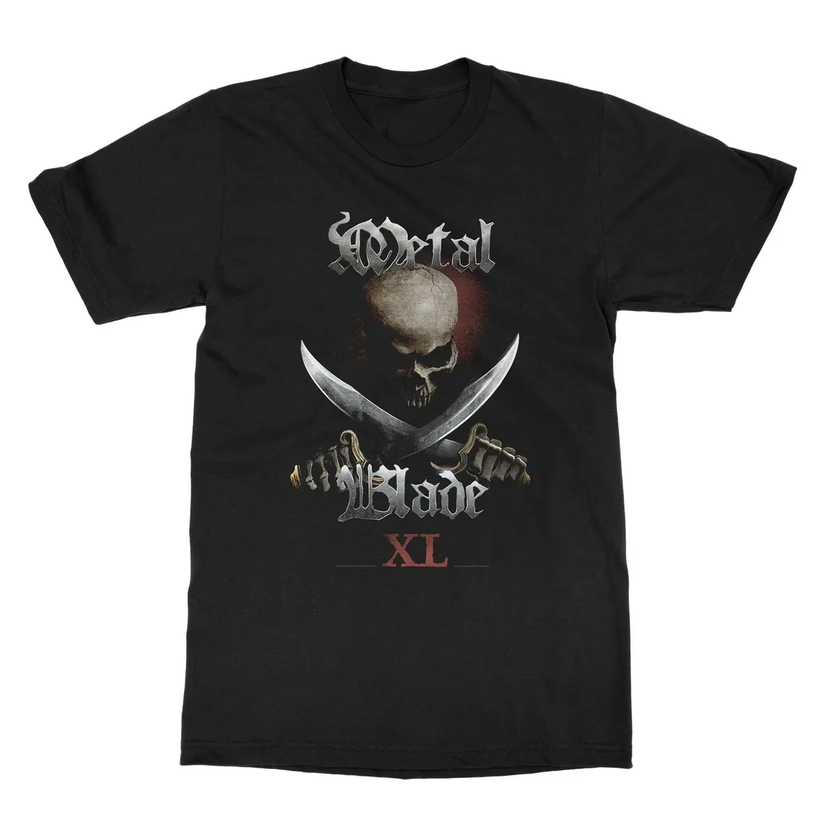 Metal Blade Unisex T‑Shirt,skull with Crossed Curved Sabers Graphic Print,vintage Heavy Metal Band Tee for Rock Music Lovers