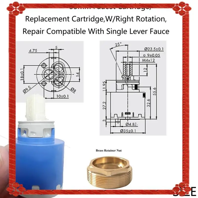 24-Hour Delivery NKJ35A 35Mm Replacement Cartridge For Faucet W/Right Rotation, Repair Kit For Single Lever Faucet