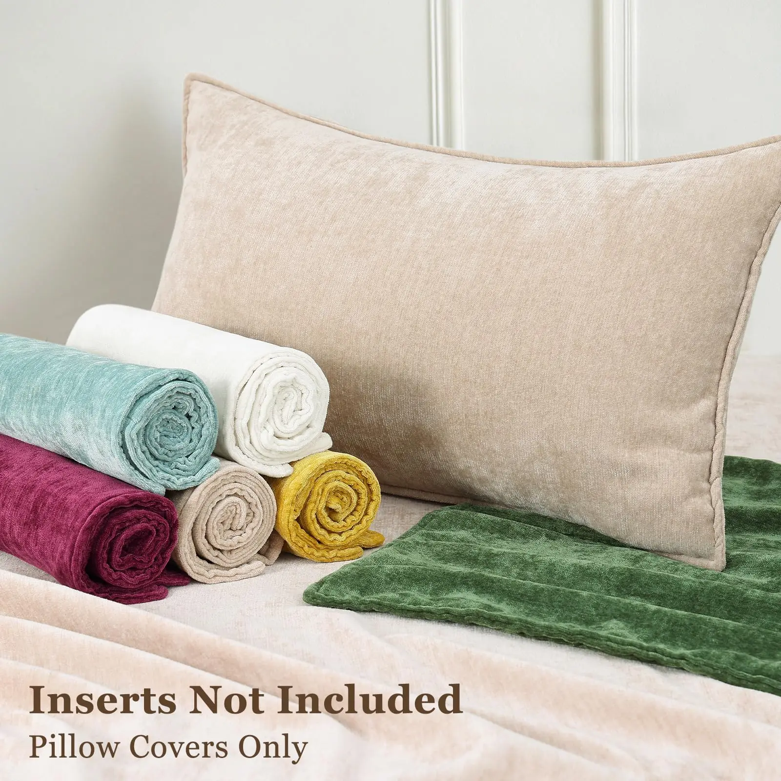 مجموعة أغطية وسائد رمي الأريكة مكونة من قطعتين، أغطية وسائد من الشنيل المحايدة الناعمة المزخرفة مع تصميم أنيق لديكور المنزل والأريكة