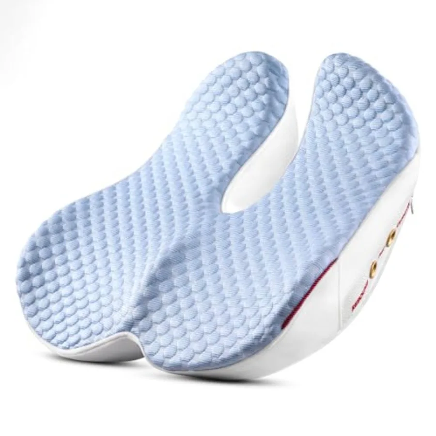 

US Patented Non-Flattening Ergonomic Seat Cushion for Long Sitting Tailbone Hip Support Front Angled Thigh Relief 4D Air Fiber