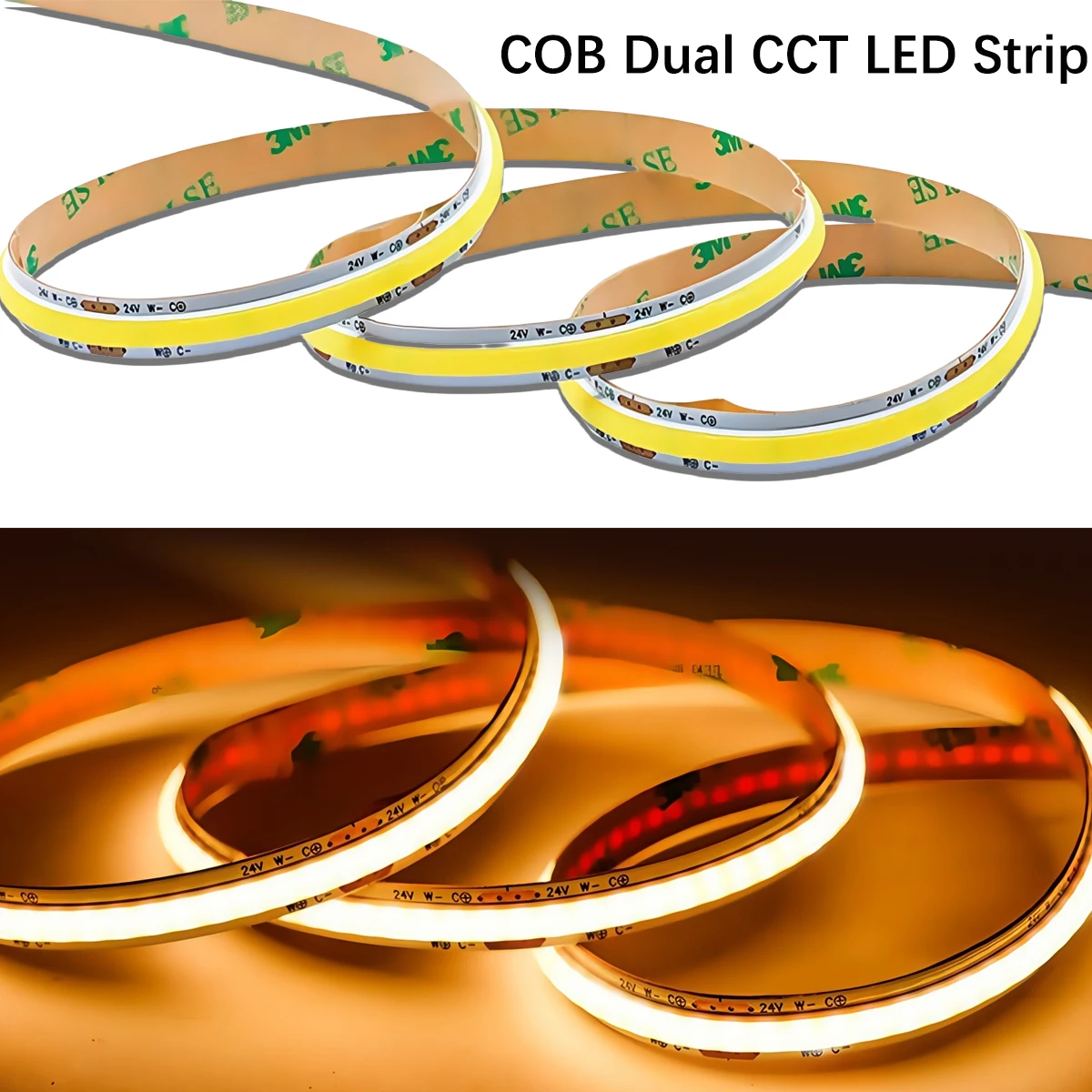 8mm COB Dual CCT LED Strip - 576 LEDs/m, 2700K-6500K Tunable White Lighting for Cabinets & Accent Decoration