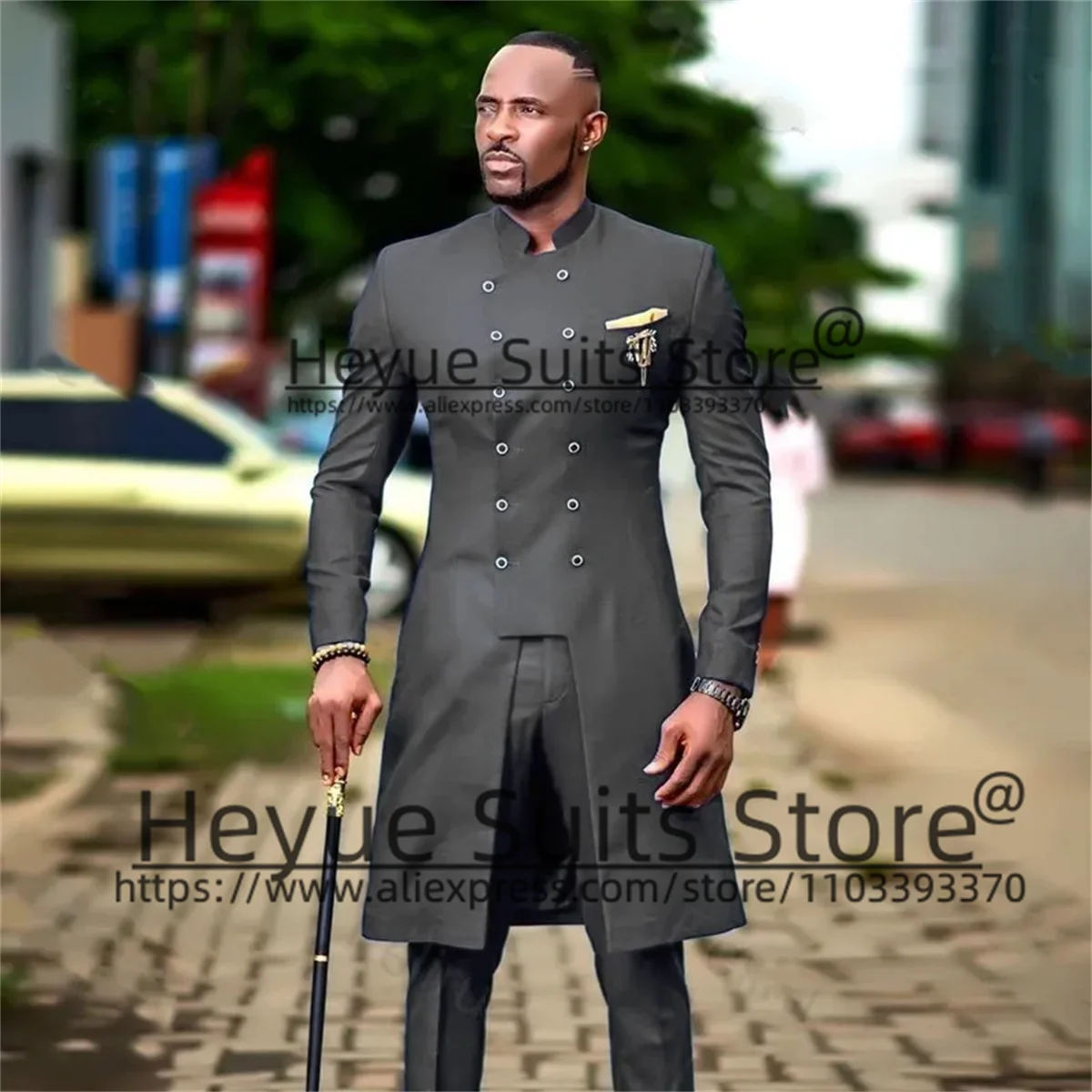 African style Wine Red Formal Wedding Men Suits Custom Stand Collar Double-breasted Groom Tuxedos 2 Pieces Sets Trajes De Hombre