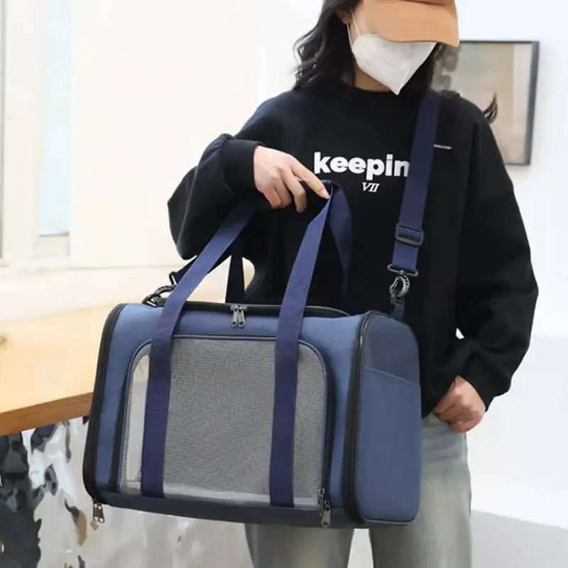 حاملات الحيوانات الأليفة على ظهره المحمولة تنفس حقيبة كتف قابلة للطي القط الكلب الناقل أكياس المنتهية ولايته السفر الحيوانات الأليفة حقيبة يد حقيبة النقل #2