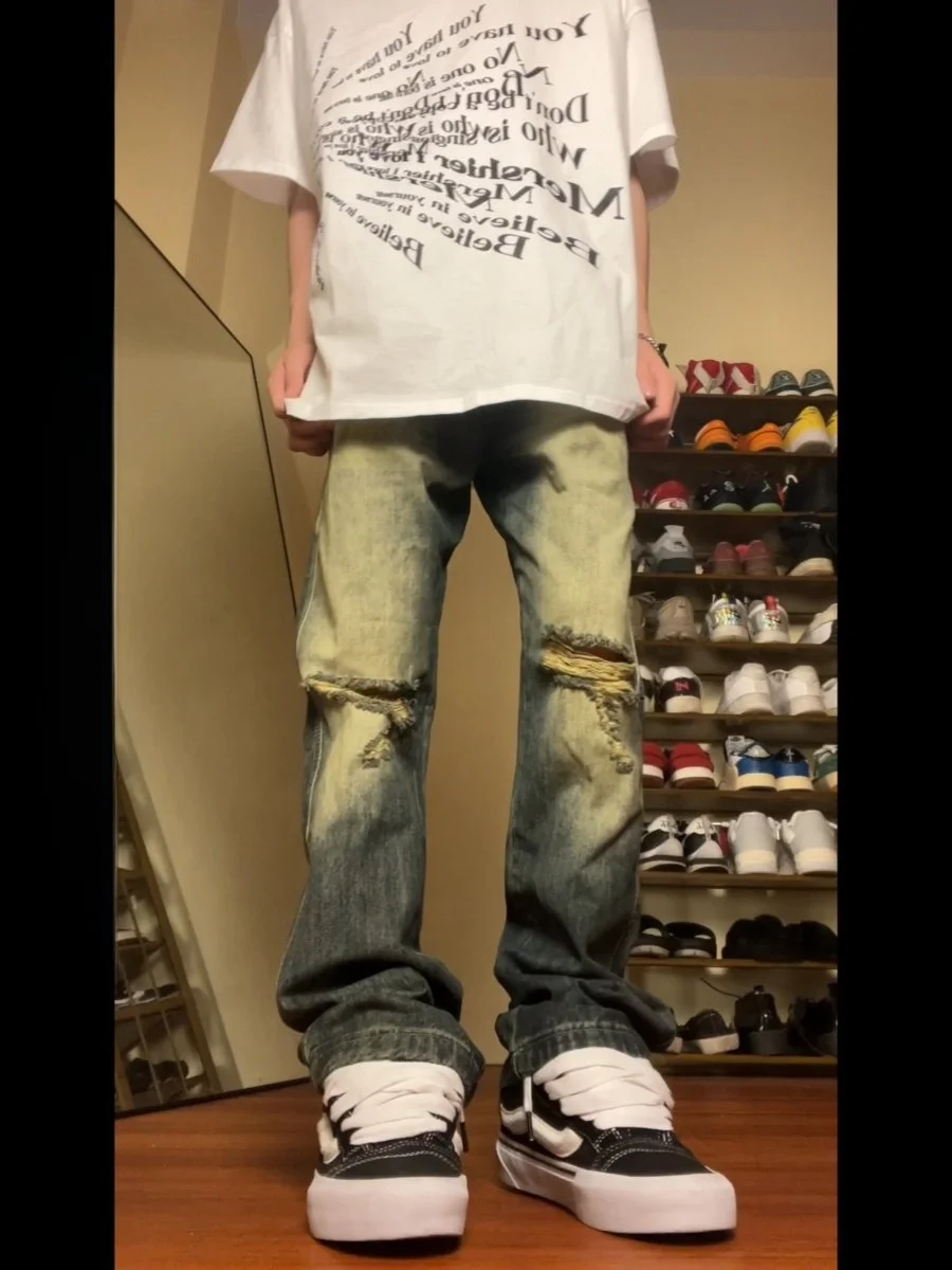 

Модные мужские прямые джинсы F383 2023AW, оригинальный дизайн, джинсовые брюки, повседневная одежда в американском стиле ретро для подростков