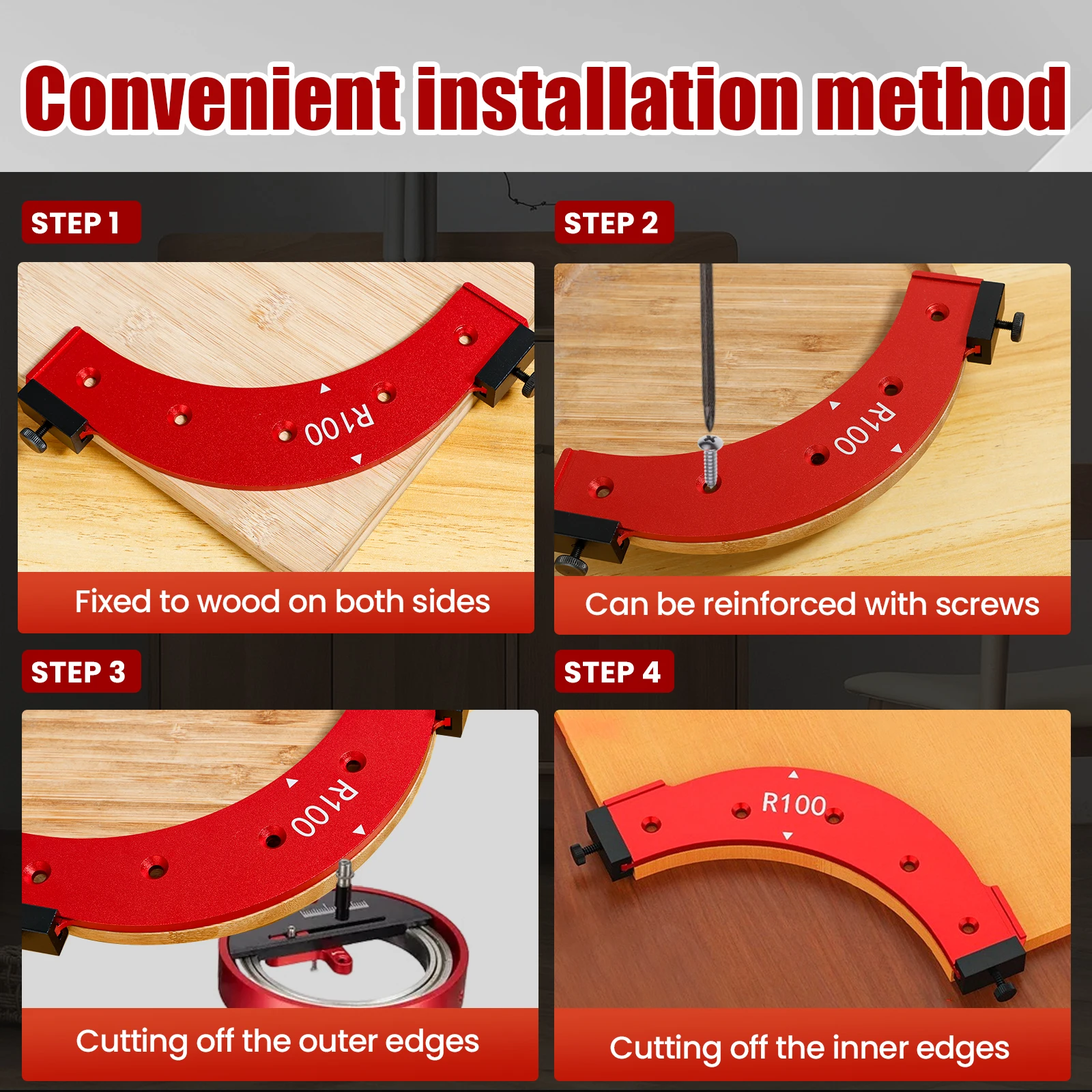 5Pcs Round Corner Radius Template Aluminum Alloy Radius Jig Router Template Arc Angle Positioning Auxiliary Tool Portable Corner