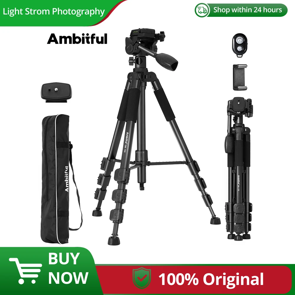 

AMBITFUL GM150 Camera tripod with Portable Bag,for Phone and Camera, Compatible with DSLR Cameras,Spotting Scopes and Binoculars