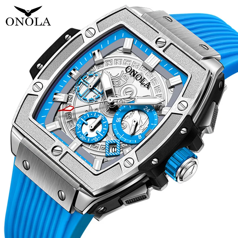 ONOLA Big Dial Tonneau Barrel Shape Watch Man Lumious Quartz Silicone Sports Waterproof Male Boy Gift Clock Relogio Masculino