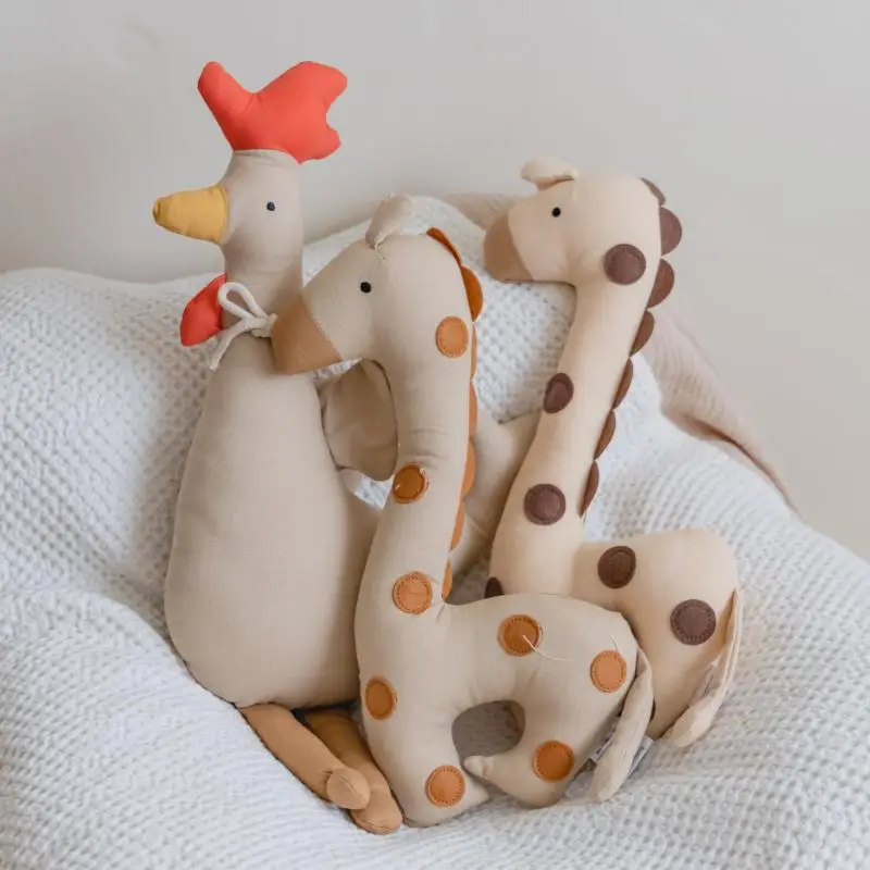 2025 Nieuwe Baby Haan Giraffe Pop Canvas Speelgoed Kaki Kip Pop kinderen Rustgevende Pop Gans Kussen PP Katoen