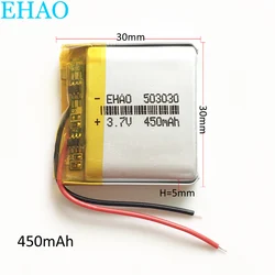 EHAO 503030 3.7V 450mAh Lithium Polymer LiPo Rechargeable Battery For Mp3 PAD DVD E-book bluetooth smart watch headset 5*30*30mm