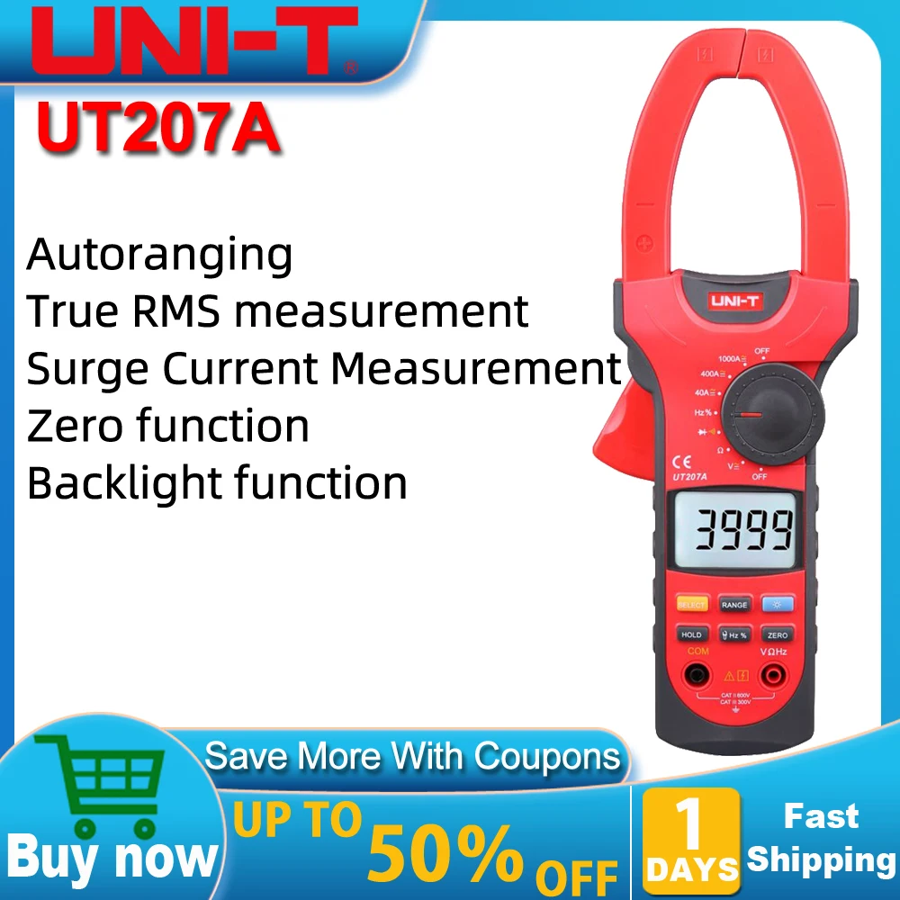 

UNI-T UT207A 1000A Digital Clamp Meters Frequency Measure Multimeters Auto Range Capactance Resistance