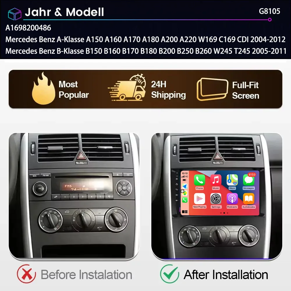 Android Car radio Carpaly GPS Navigation HD Reverse camera For Mercedes Benz A B-Klasse A150 A160 A170 A180 B160 B180 B200 W169