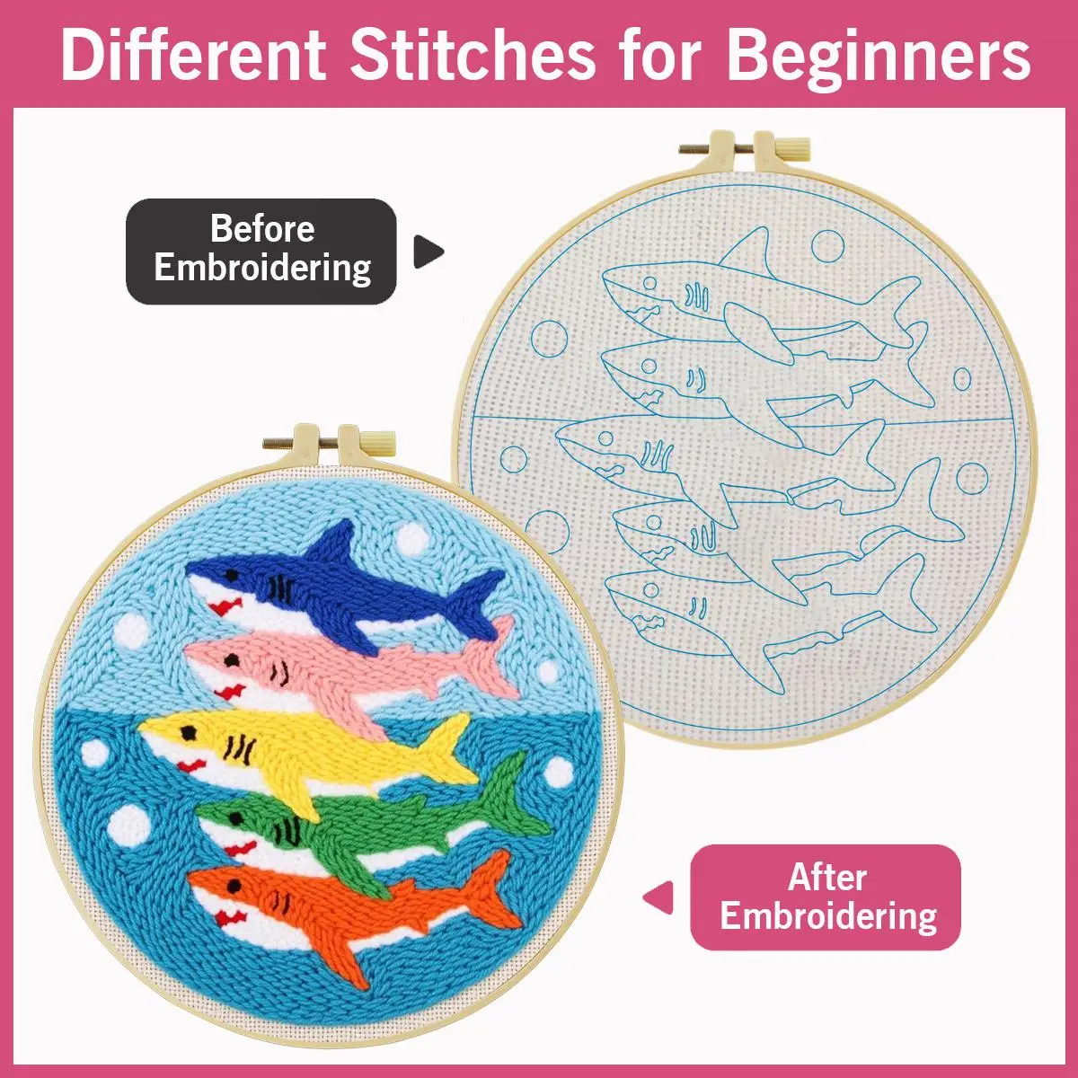 20X20CM/7,87 Zoll Fisch-Sticknadel-Set, Stickerei-Kit, gestrickte Stickerei, DIY handgemachtes Geschenk, Nadelkunst – Detail 5
