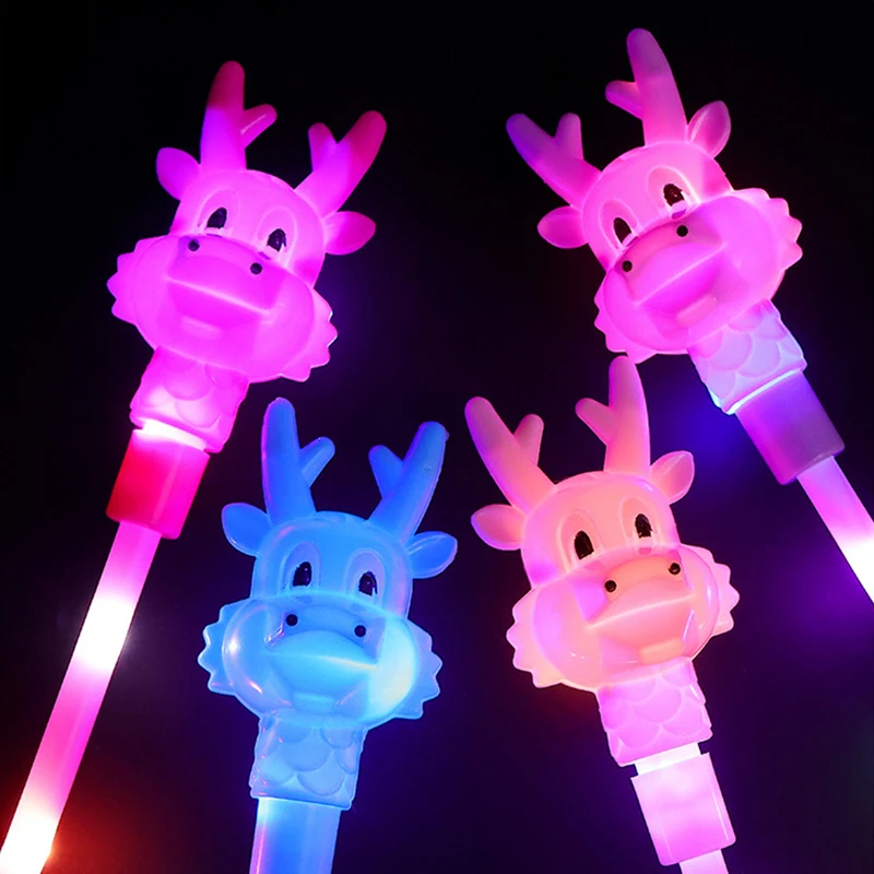 Cartoon Cute Dragon Head Glowing Stick Funny Cute Animal Magic Wand For Kids New Year Flash Wand Toys Children's Holiday Gift