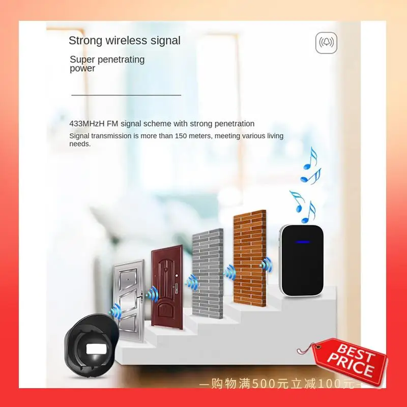 

ABNR Waterproof Wireless Sensor Doorbell Courtyard 200 Meter Distance Alarm Store Ding Welcome Device US-Plug Durable Easy To Us