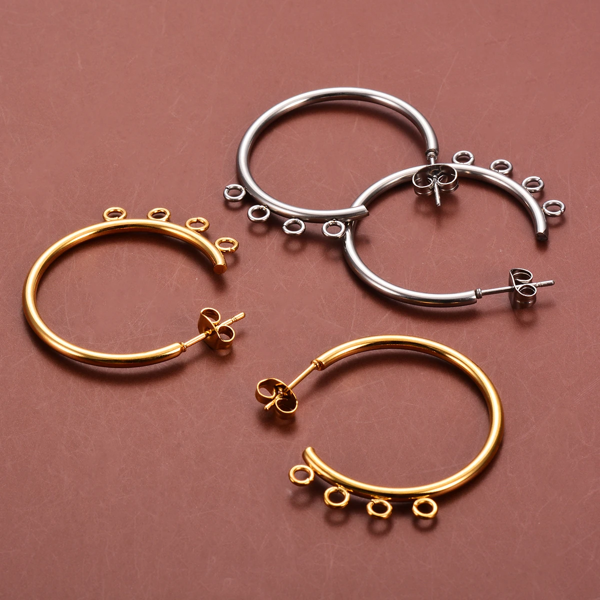 10pcs 15/20/25mm Gold/Silver Tone Stainless Steel Post Earring Connector Findings With Loop Diy Jewelry Making Supplies Dropship