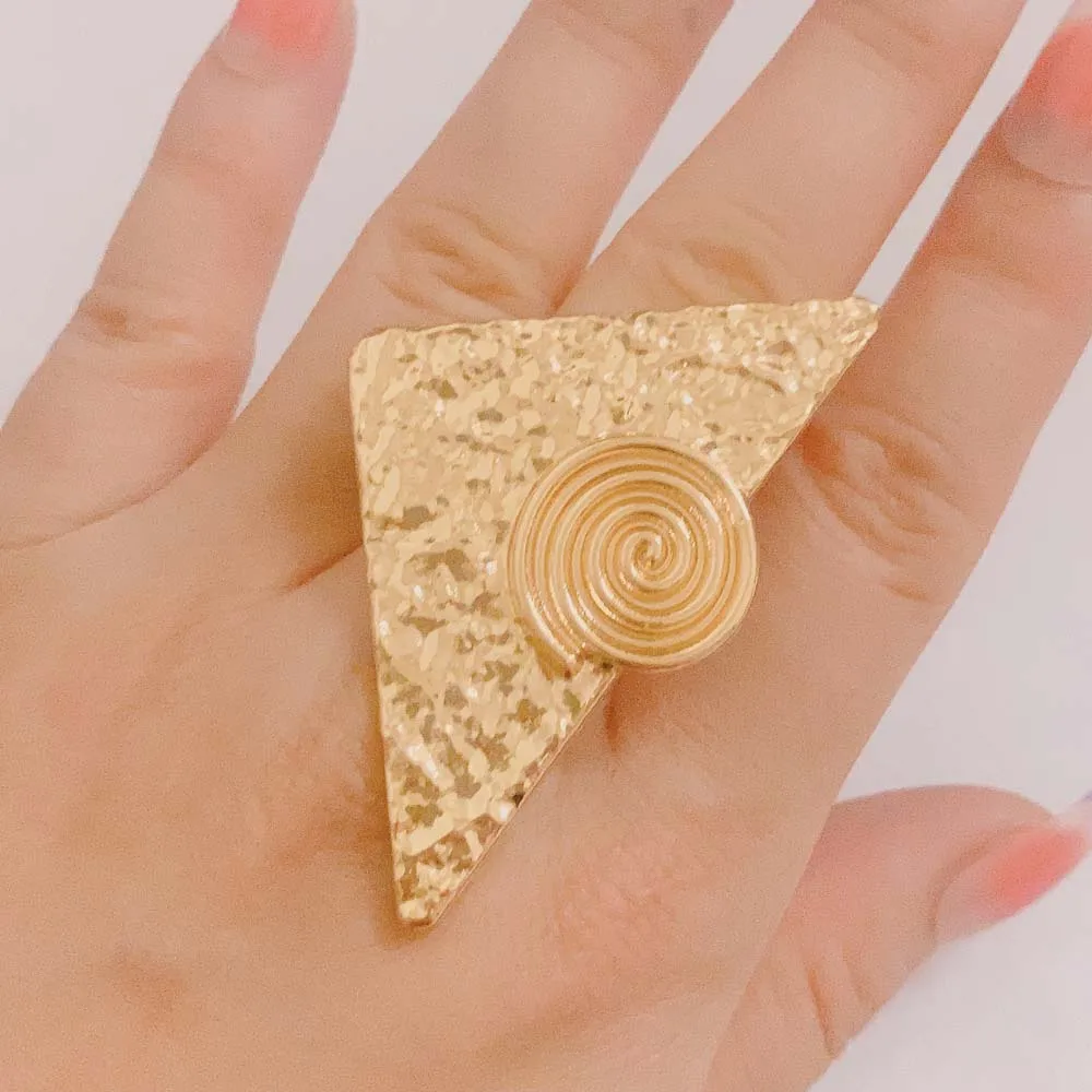 Women's Accessories 24K Gold Plated Triangle Ring Silver Surround Shape Ear Rings Jewelry Sets Simple Girls Birthday Gifts Yll