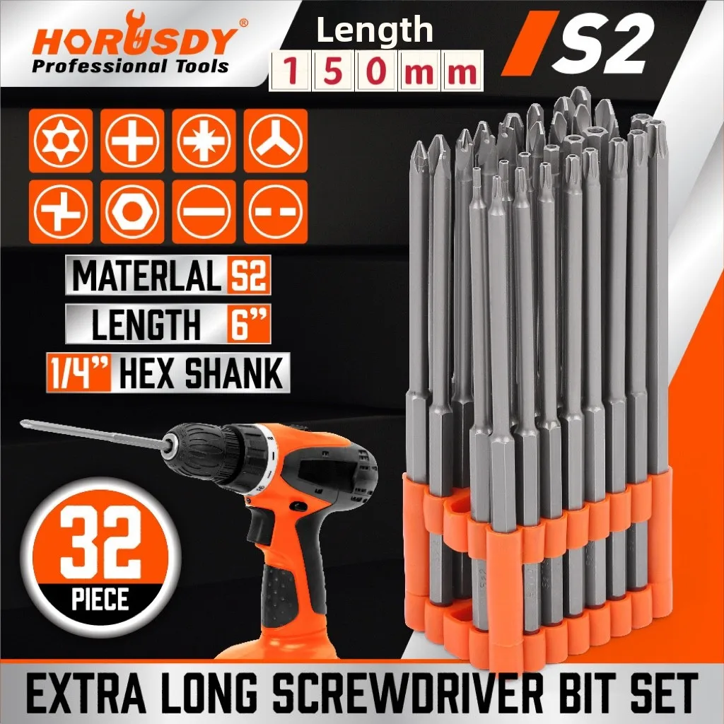 32 Piece Extra Long Screwdriver Bit Set with Slotted Torx Phillips Hex Security Bits and Quick Change Holder for Power Driver