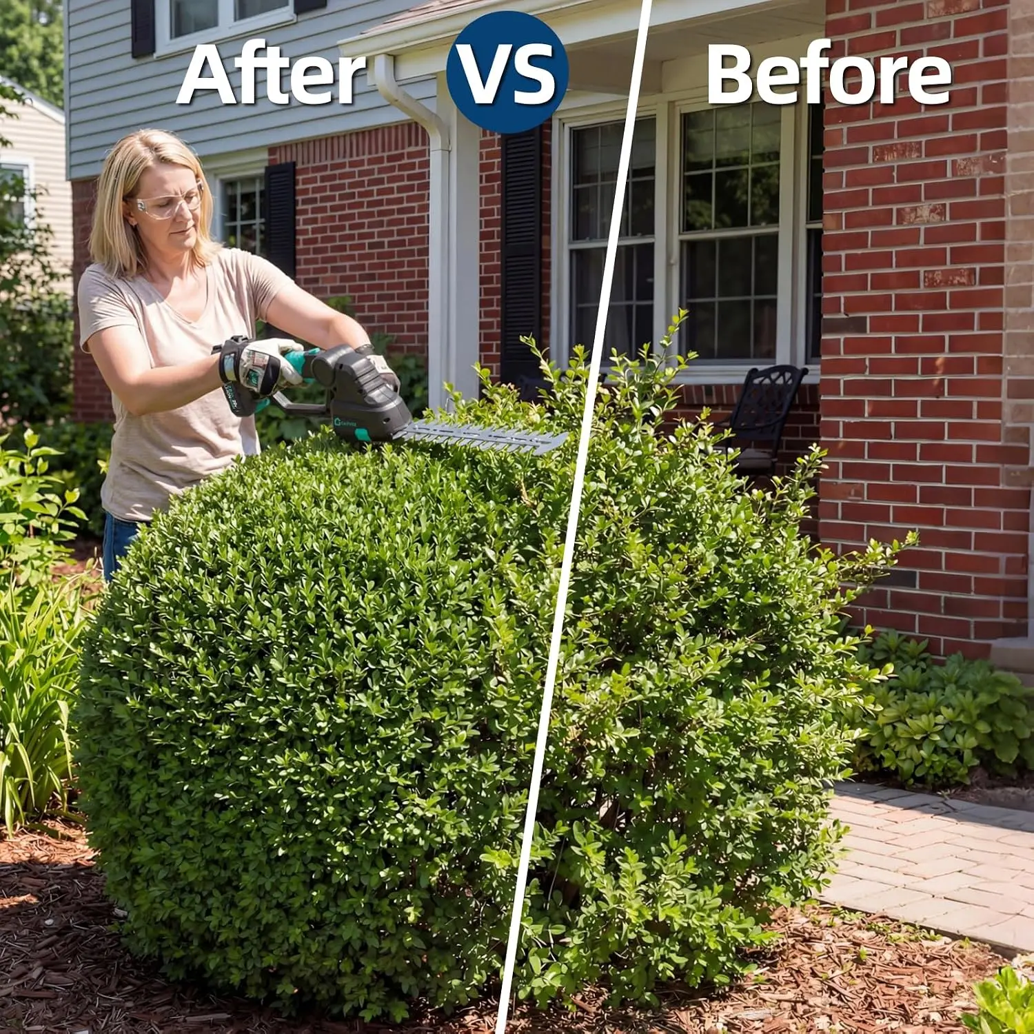 Garvee 20V 2 IN 1 Cordless Hedge Trimmer with 2 Batteries Brushless Motor 2 X 2.0Ah Batteries & Charger, Adjustable Head 15°-45°, Dual Safety Lock for Garden