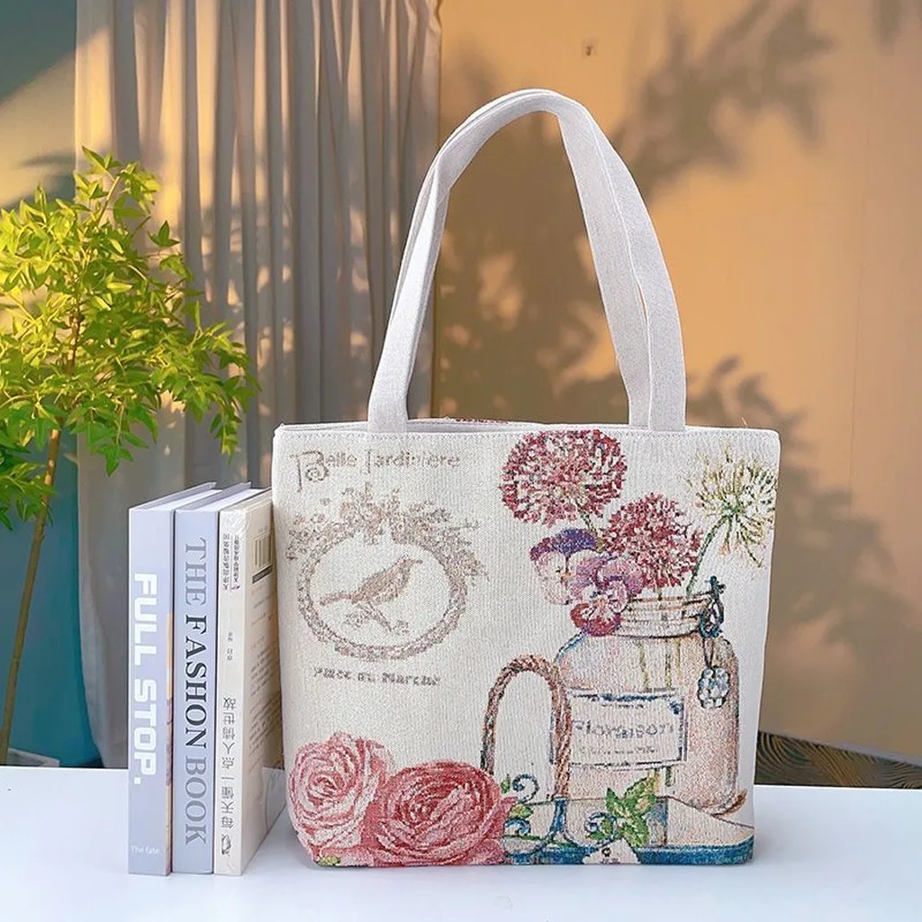 Floral Shoulder Bag Casual Shoulder Tote Bag Unisex Tote Bag Wear Resistant For Short Trips Travel Daily Commute