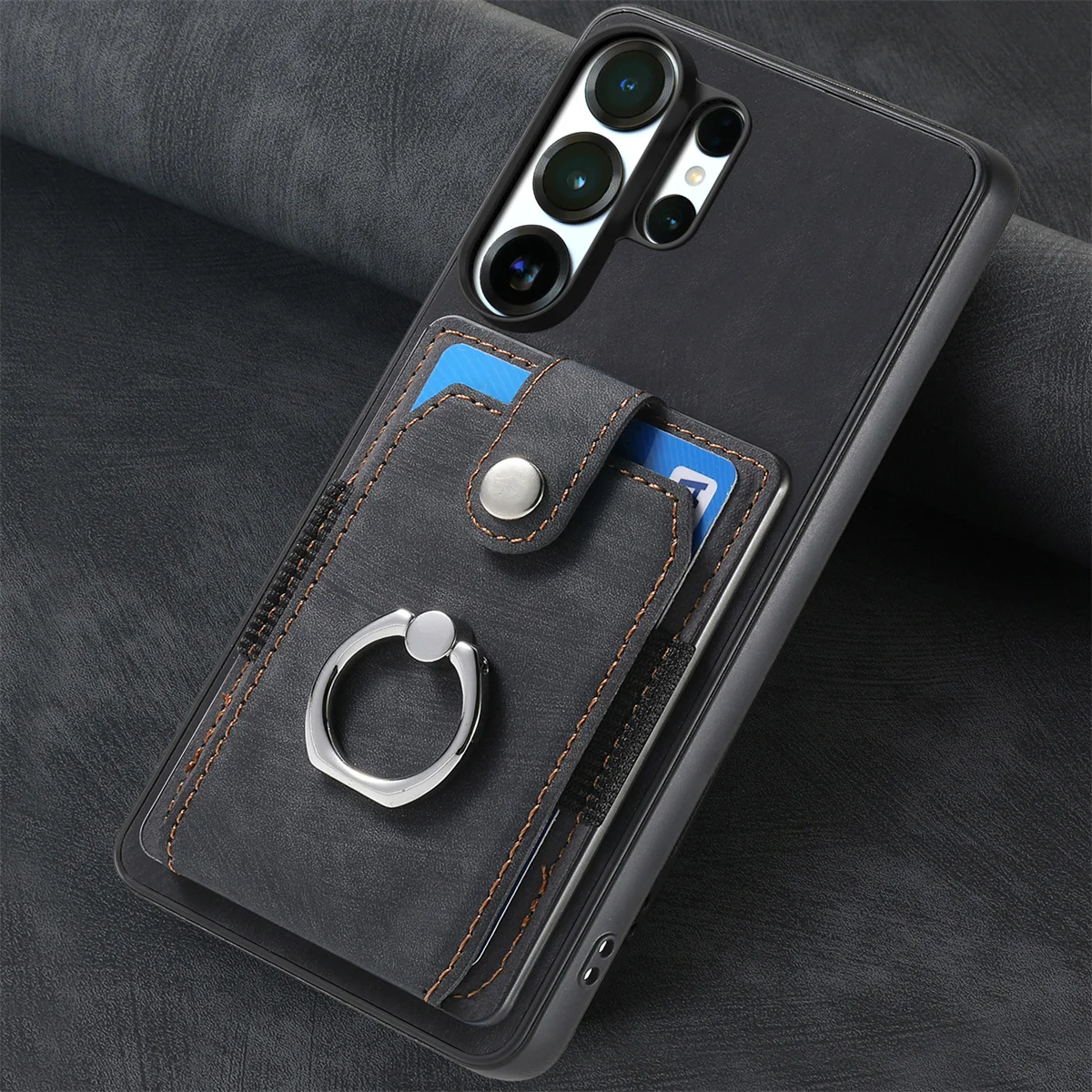 Ring-Brieftasche Kartenhalter Leder-Handyhülle für Samsung Galaxy A17 A07 A57 A37 S26 S25 Ultra S24 S23 Plus A16 A56 A36 Cover