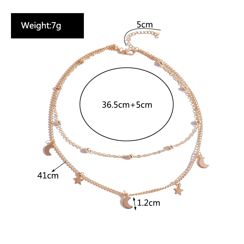 Aihua Einfache Sterne Mond Halskette Mode Doppel Schicht Frauen Schlüsselbein Minimalistischen Anhänger Halsketten Collares Schmuck Bijoux Geschenke – Detail 9