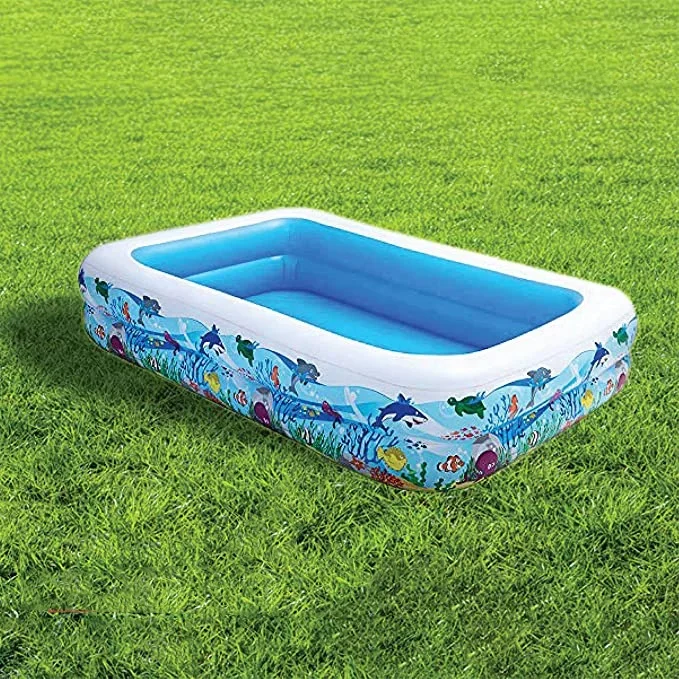 2 Rings Kiddie Inflatable Pool for Backyard Lawn Indoor Inflatable Baby Ball Pit Pool Fishes Kids Blue Inflatable Swimming Pool