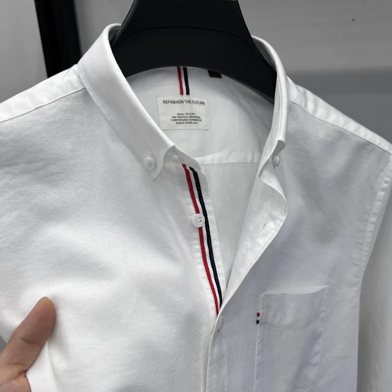 

Новинка осени 2025 года, мужская рубашка с длинными рукавами из 100% чистого хлопка, мужская оксфордская рубашка без глажки, повседневная и универсальная мужская одежда