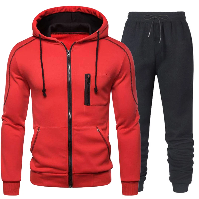 New men\'s sportswear two-piece set men\'s vertical zipper hoodie sports pants jogging sports suit men\'s sportswear two-piece set