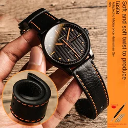 20mm 22mm leather strap for MIDO Multiport M005 Commander Men's Citizen BM8475 Omega Tissot Casio Soft Italian Orange wristband