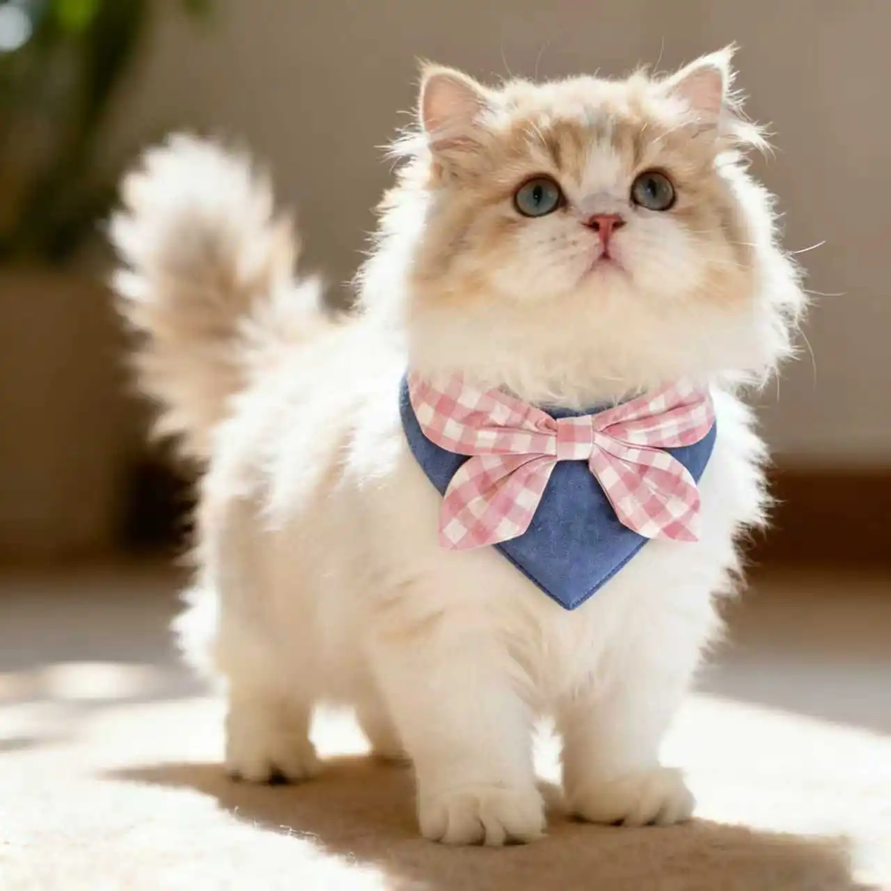 Cat And Dog Drool Pet Denim Red Plaid Bowknot Bib Small Triangle Collar Scarf