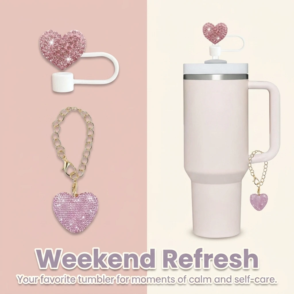 Heart Love Style 2pcs Cup Accessories Kit for Stanley 30oz 40oz Tumbler Cup Including Heart Shape Silicone Straw Topper Cover